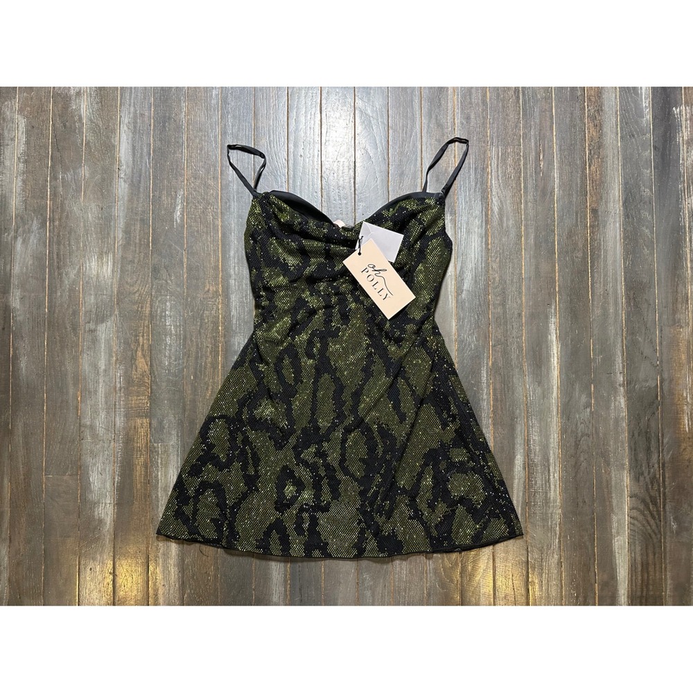 Oh Polly Green Snake Print Sequin Mini Dress Bustier Adjustable Straps - Picture 3 of 6